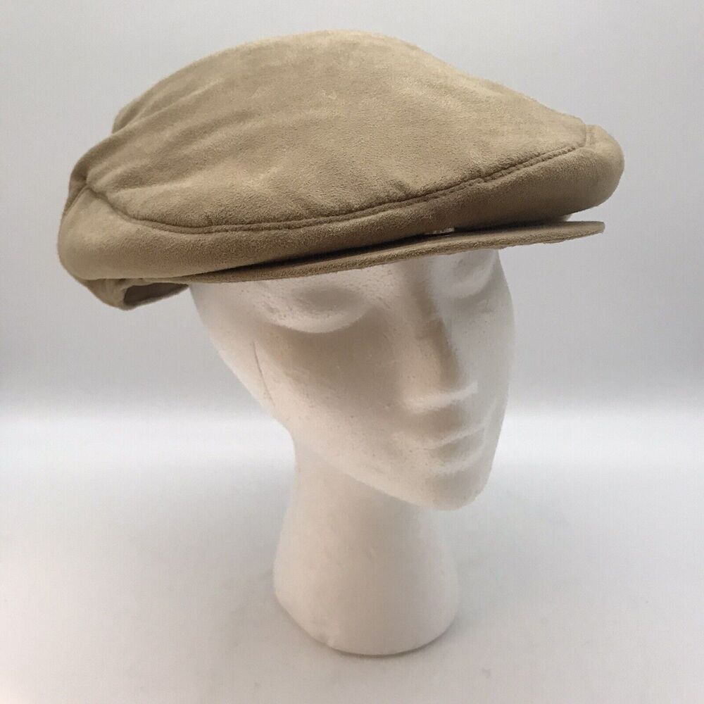 Xhilaration Newsboy Cap Womens OSFM Khaki Faux Suede Flat Cabbie Hat Appx. 21 in